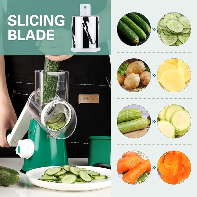 Rotary Cheese Grater Hand Crank Cheese Shredder for Fresh Cheese, Vegetable, Nuts,Non-slip Suction Base