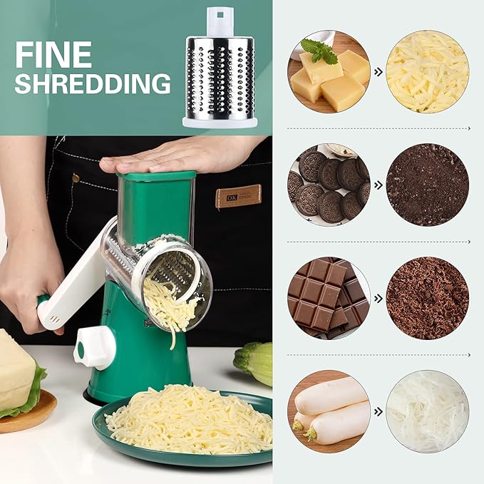 Rotary Cheese Grater Hand Crank Cheese Shredder for Fresh Cheese, Vegetable, Nuts,Non-slip Suction Base