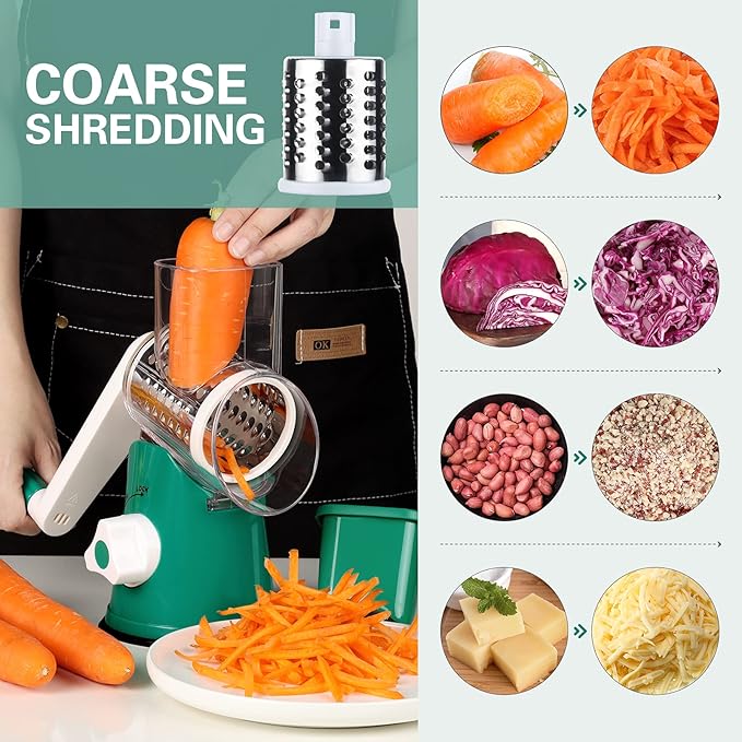 Rotary Cheese Grater Hand Crank Cheese Shredder for Fresh Cheese, Vegetable, Nuts,Non-slip Suction Base